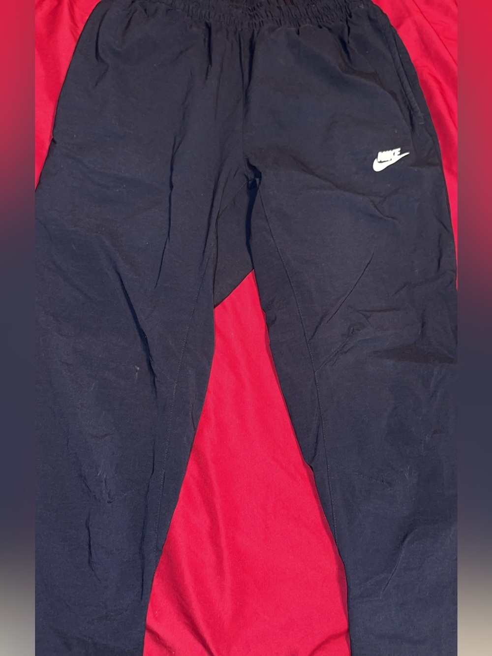 Nike Men Black Track Pants Joggers with White Swoosh Medium